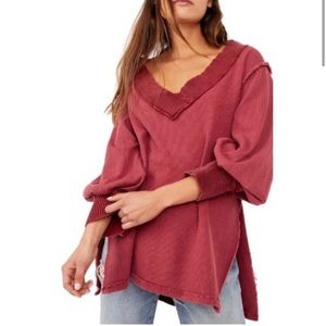 NWT Free People Asher Thermal V-Neck Tunic Long Sleeve Top Sweater